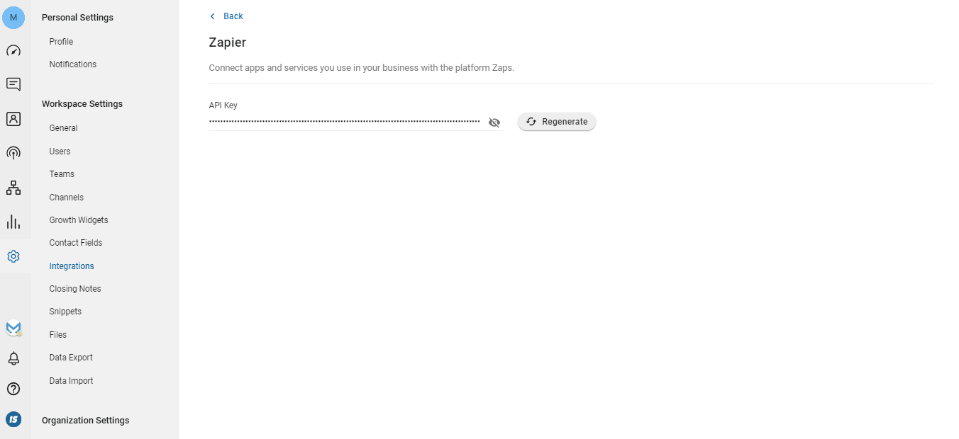 copy API Key to connect respond.io to zapier