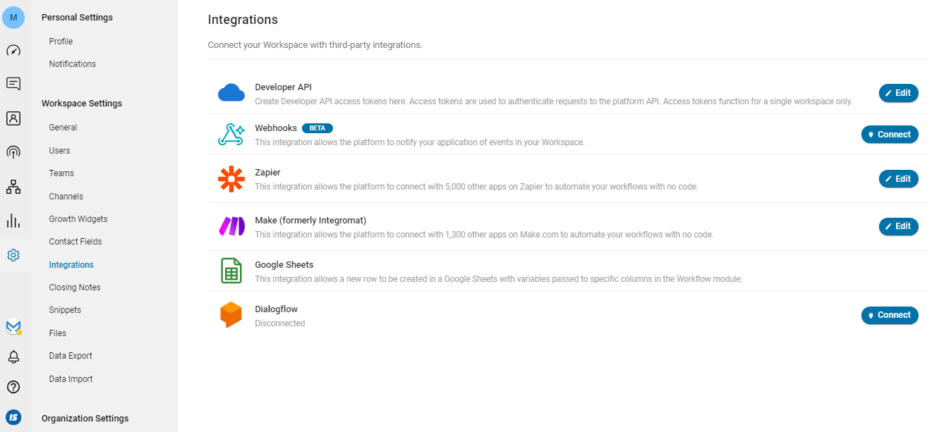 screenshot of webhook setup